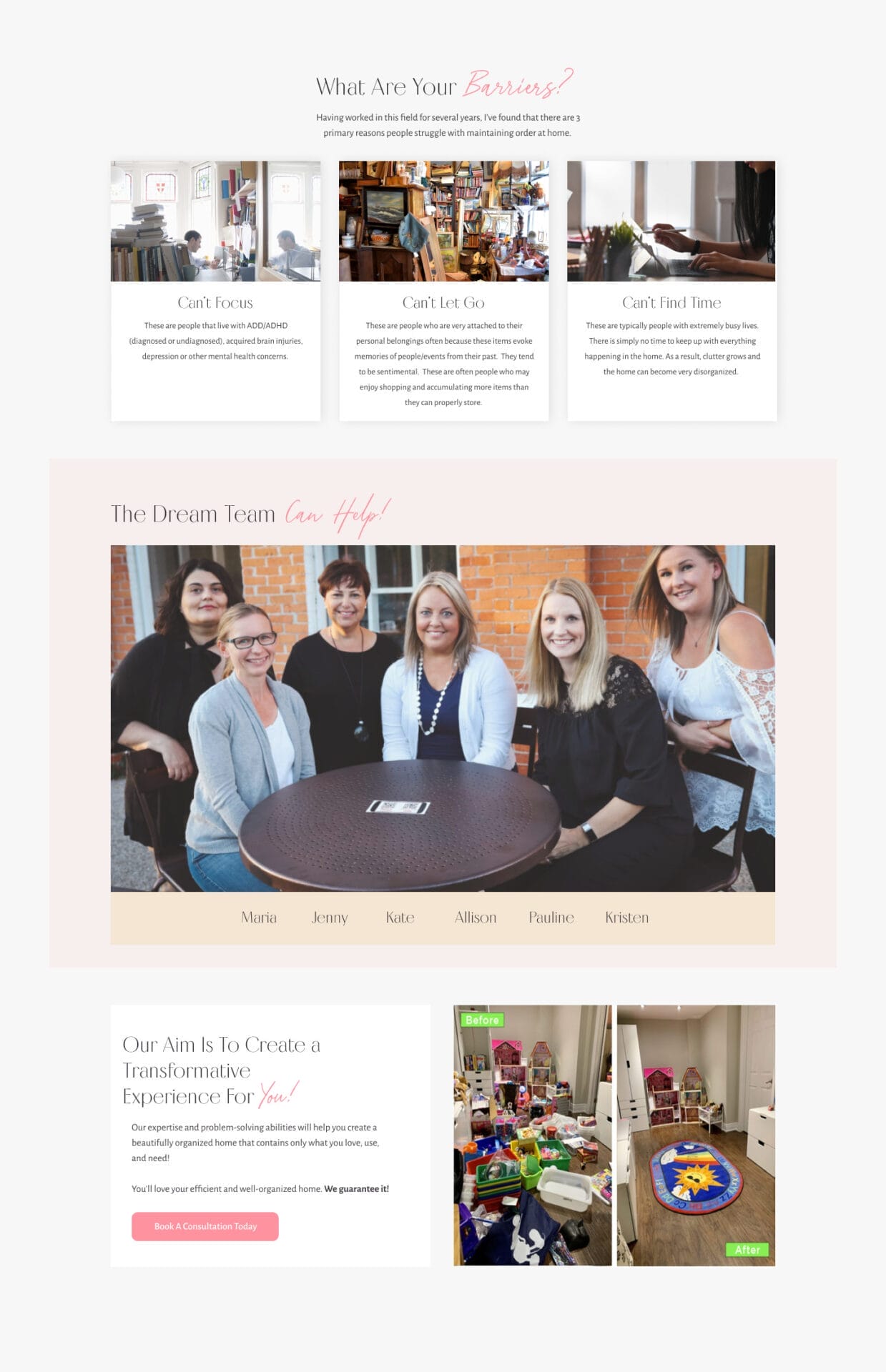A website design for a women's business.
