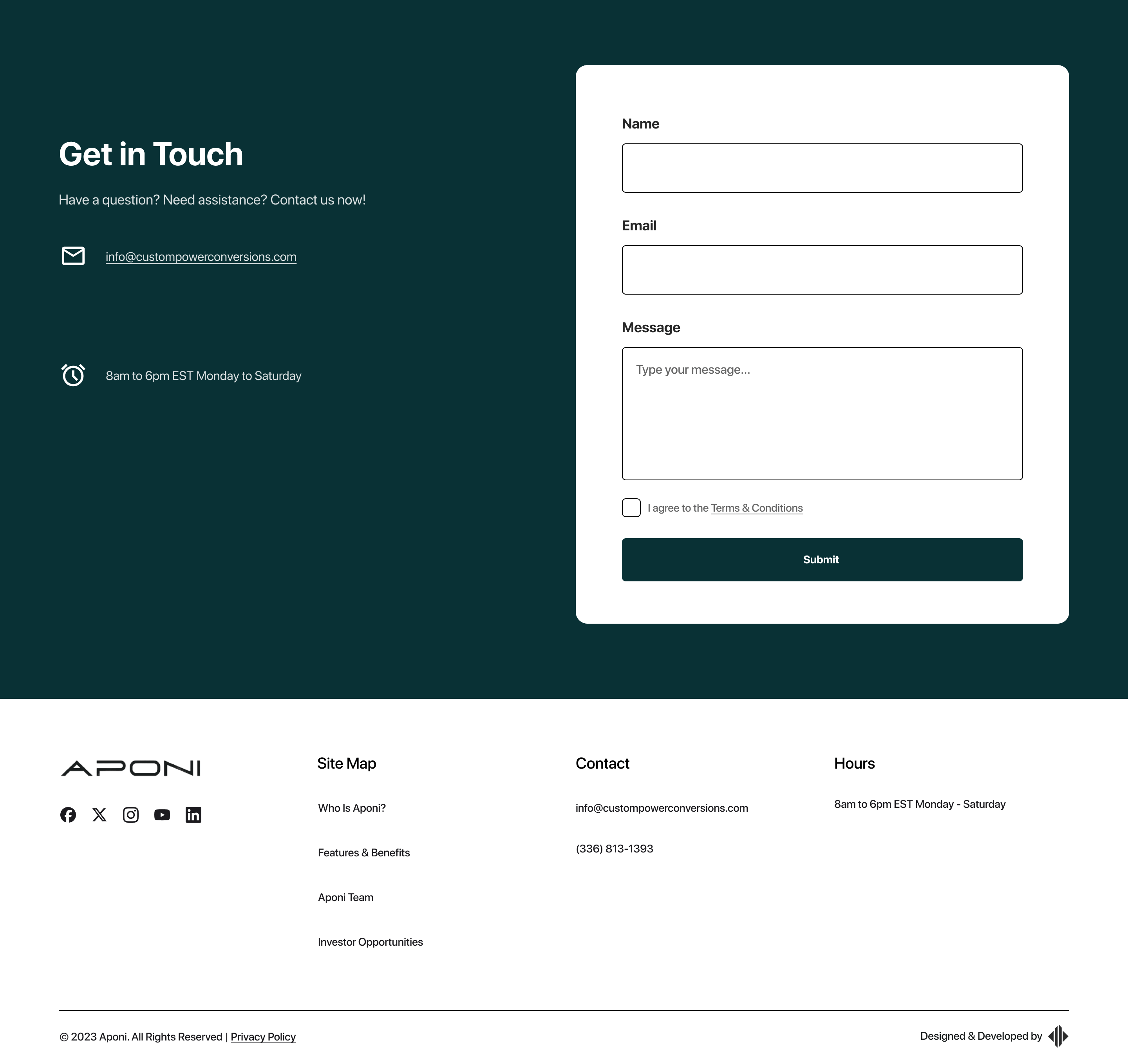 A screen shot of a landing page with the words get in touch.