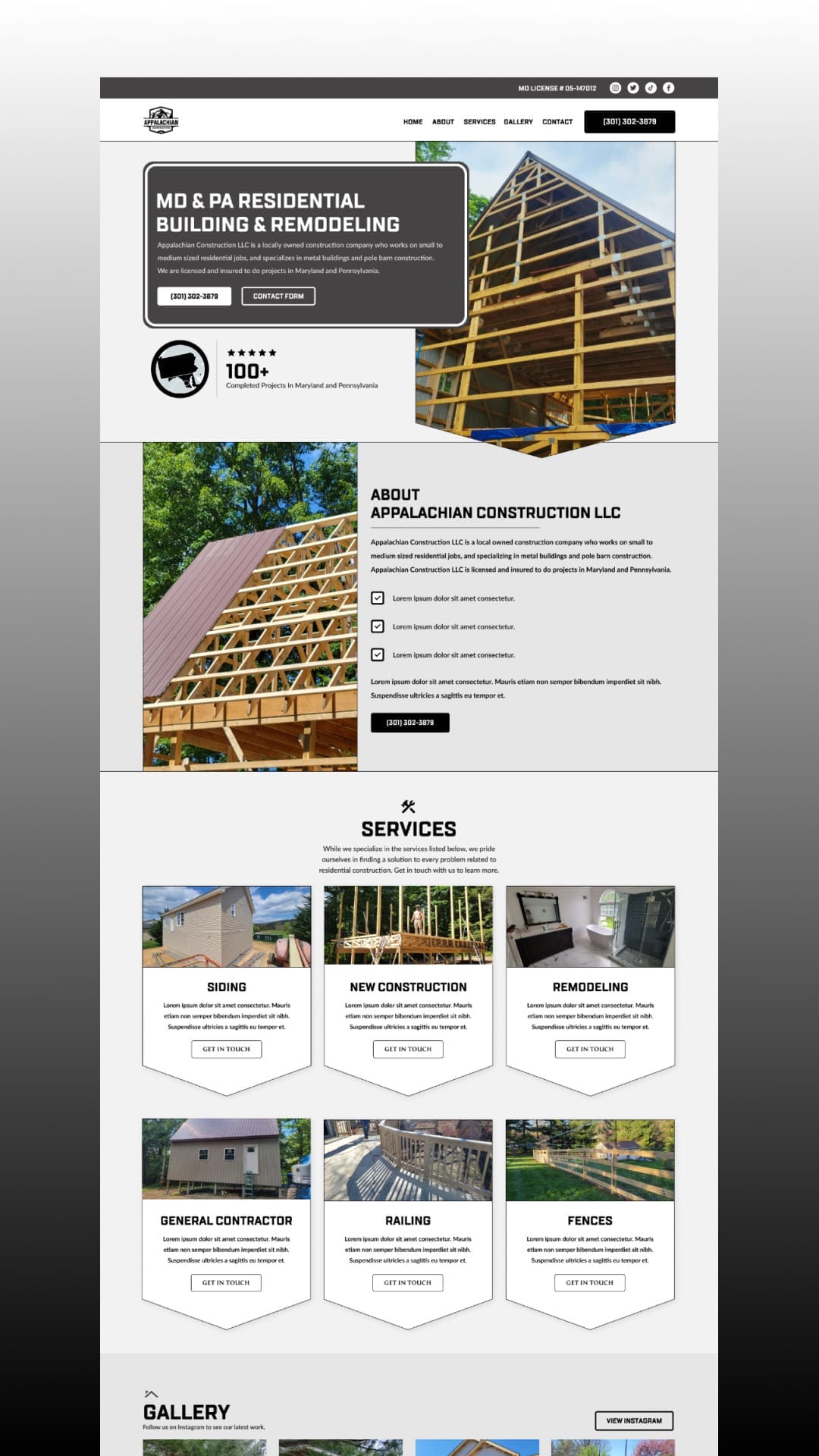 A website design for a construction company.