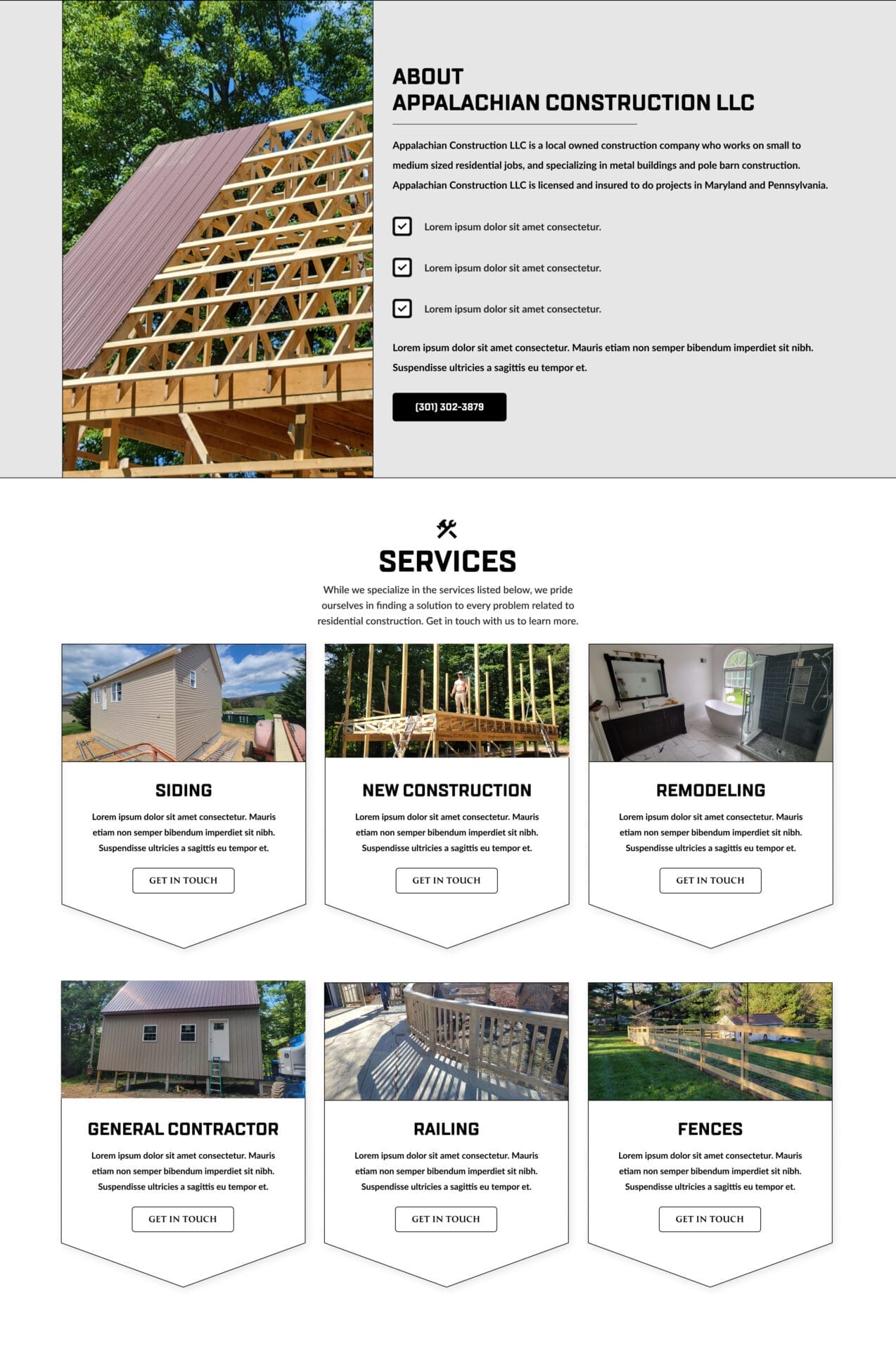 A website design for a construction company.