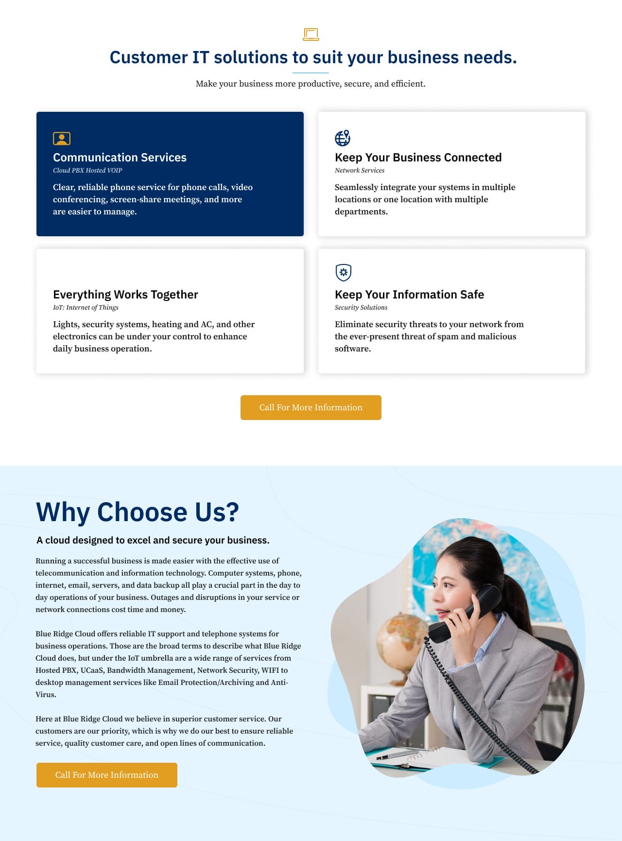 A website design for a customer service business.