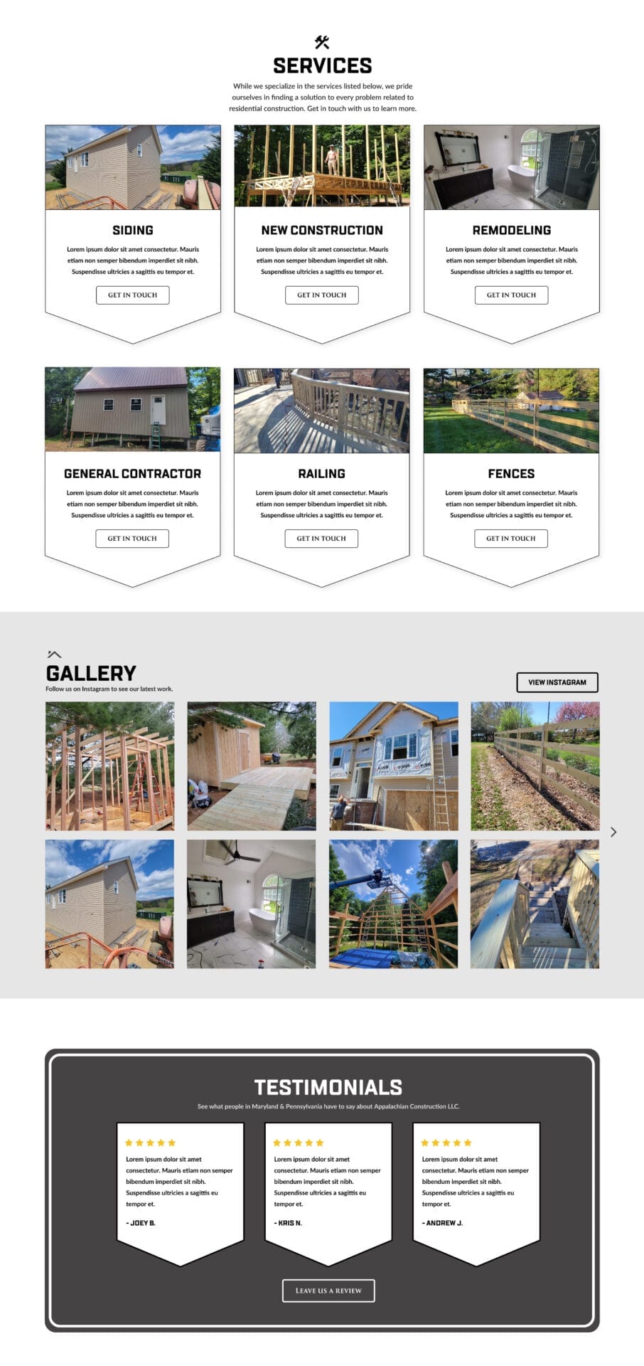 A website design for a construction company.
