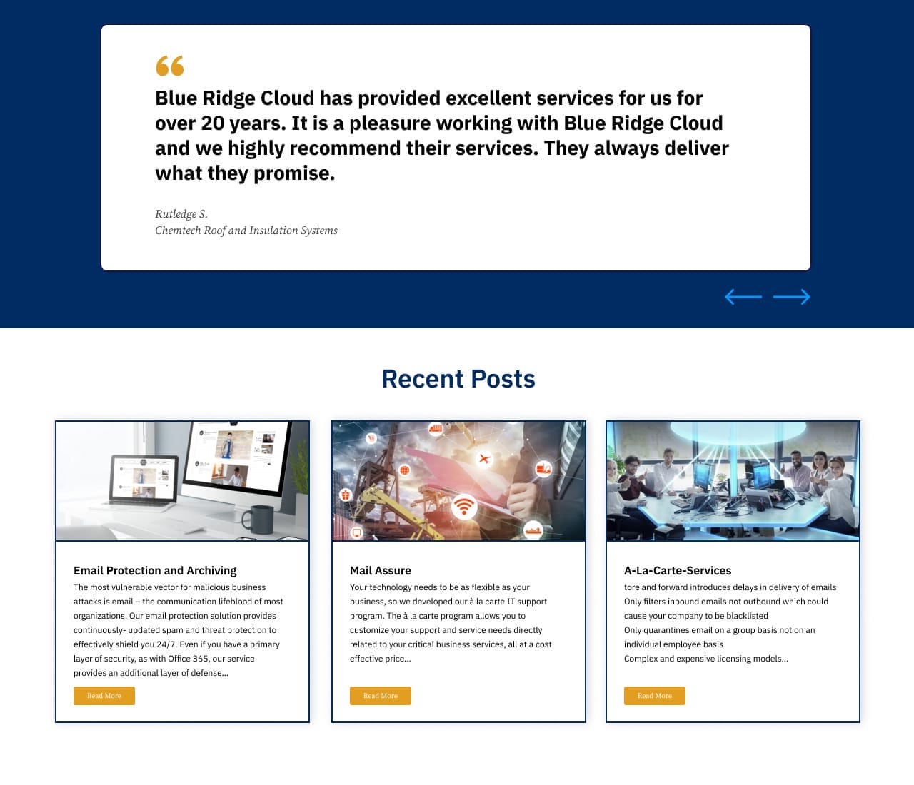 A website design for a cloud services company.