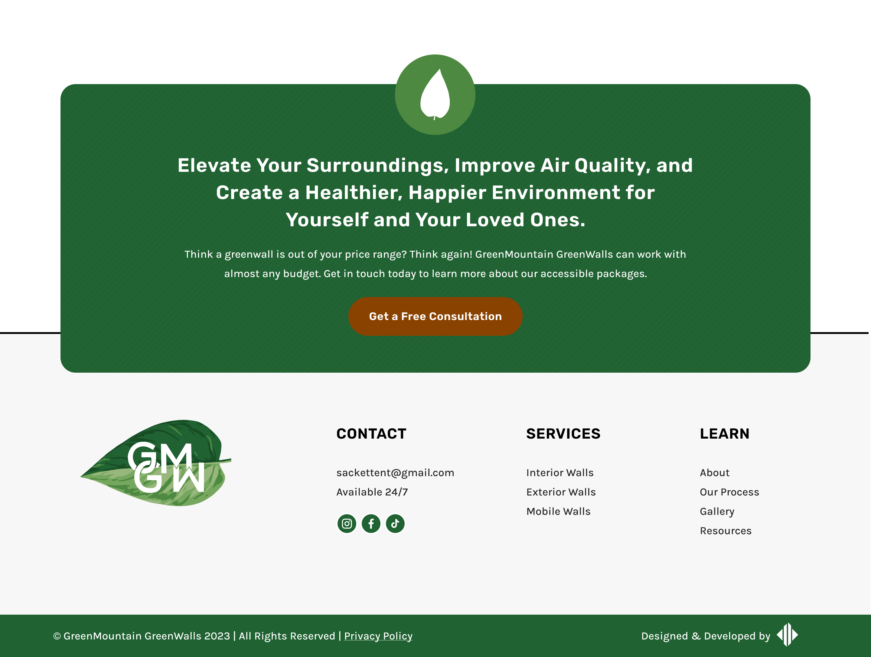 A green website design with a green background.