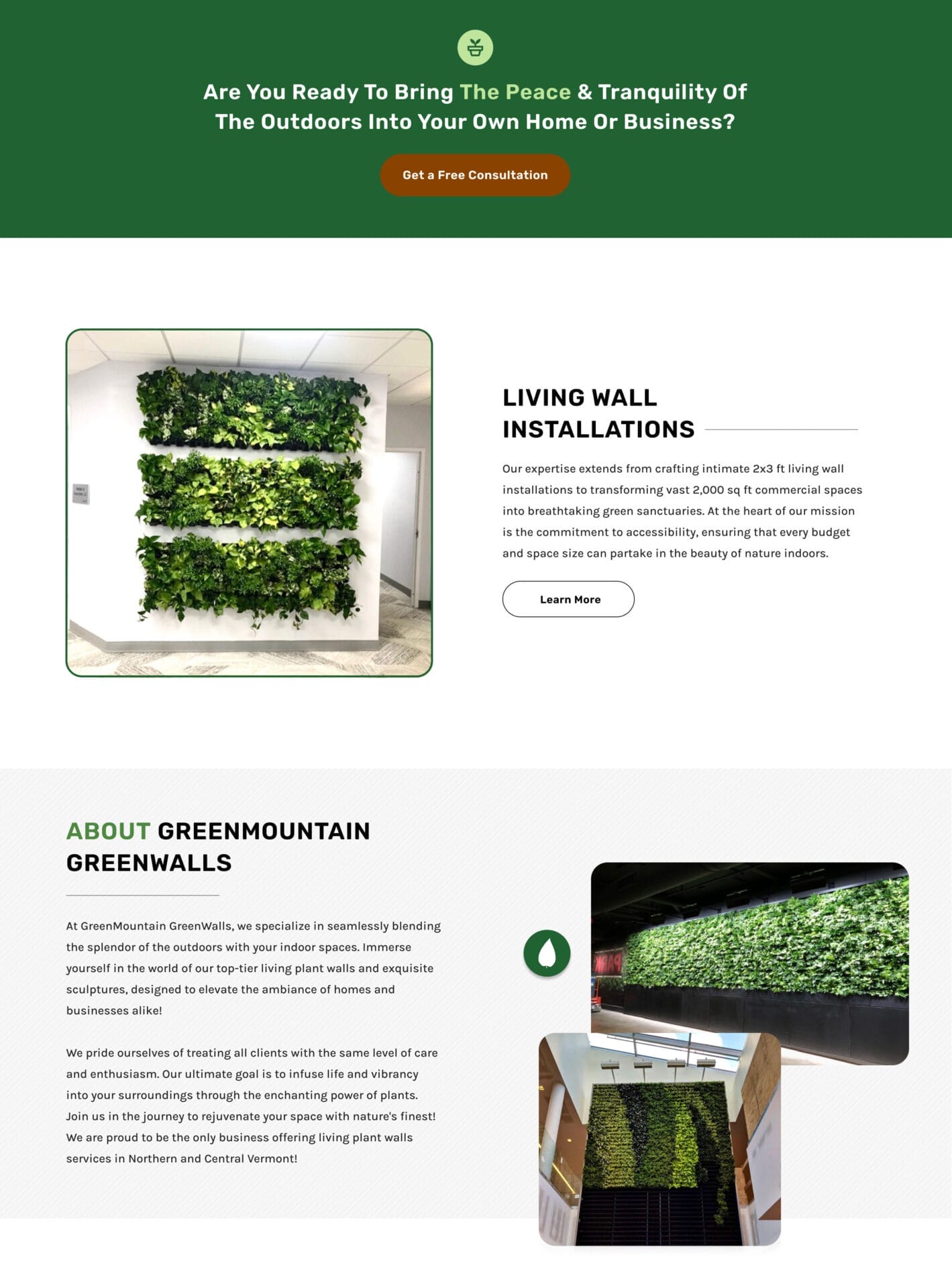 A website design for a green wall company.