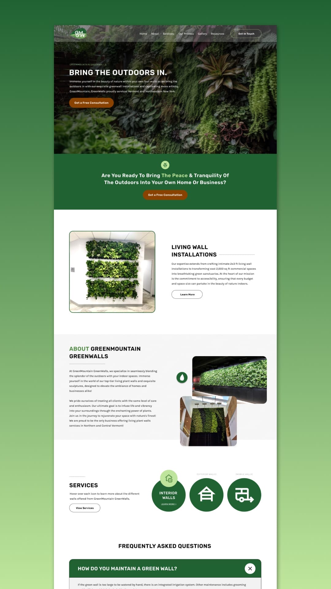 A website design for a green house.