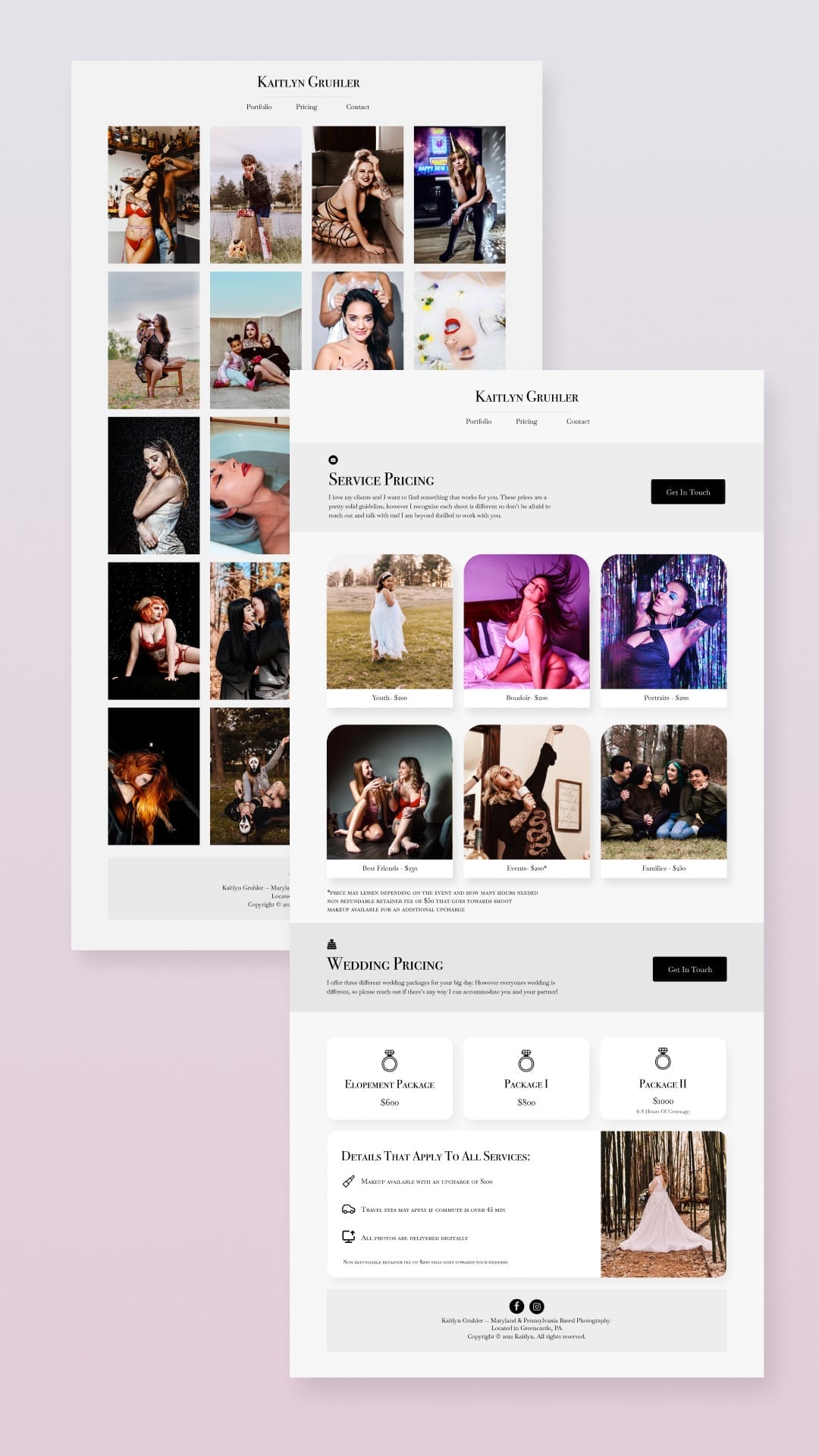 The homepage of a photographer's website.