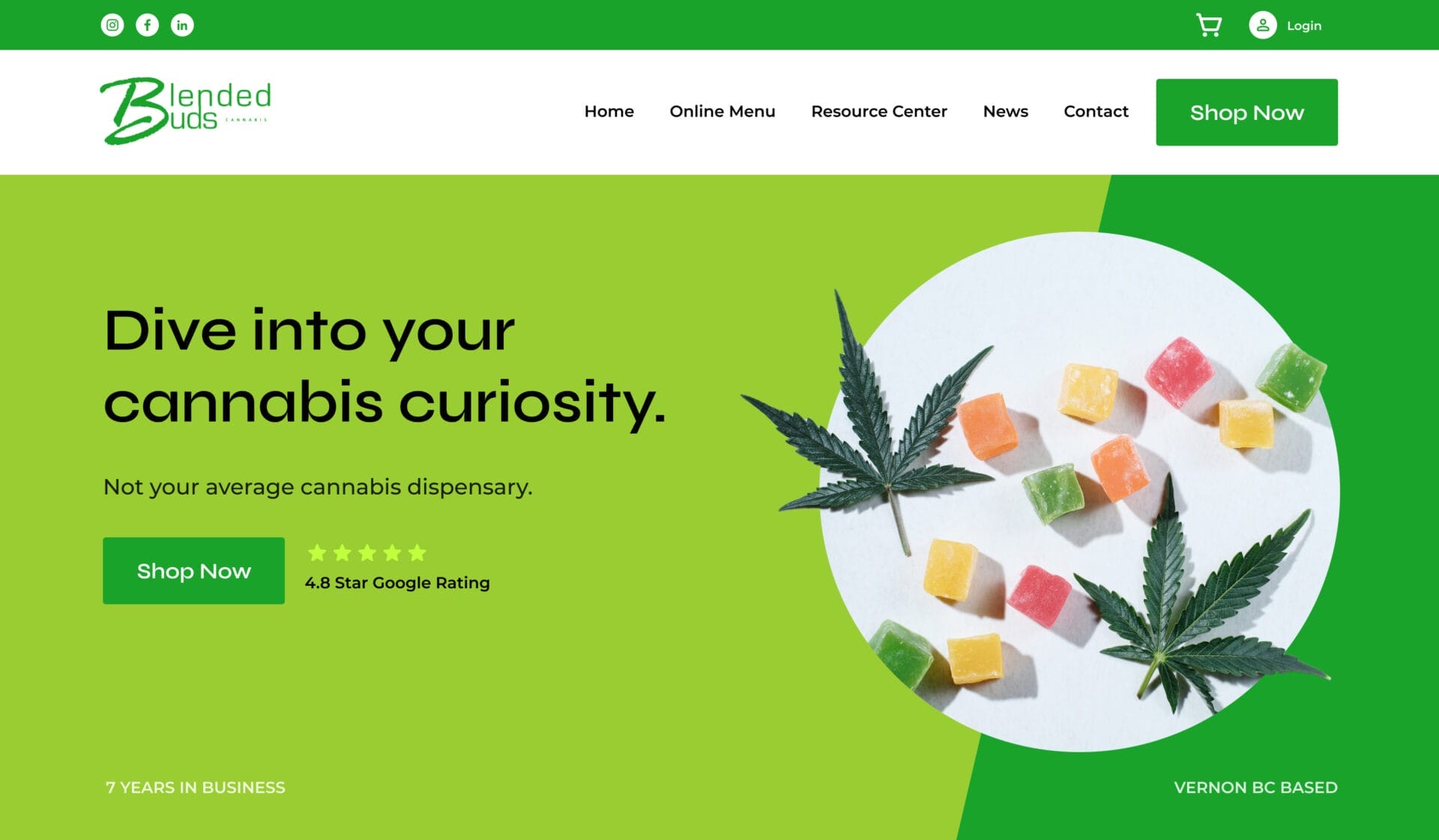 The homepage of a cannabis website.
