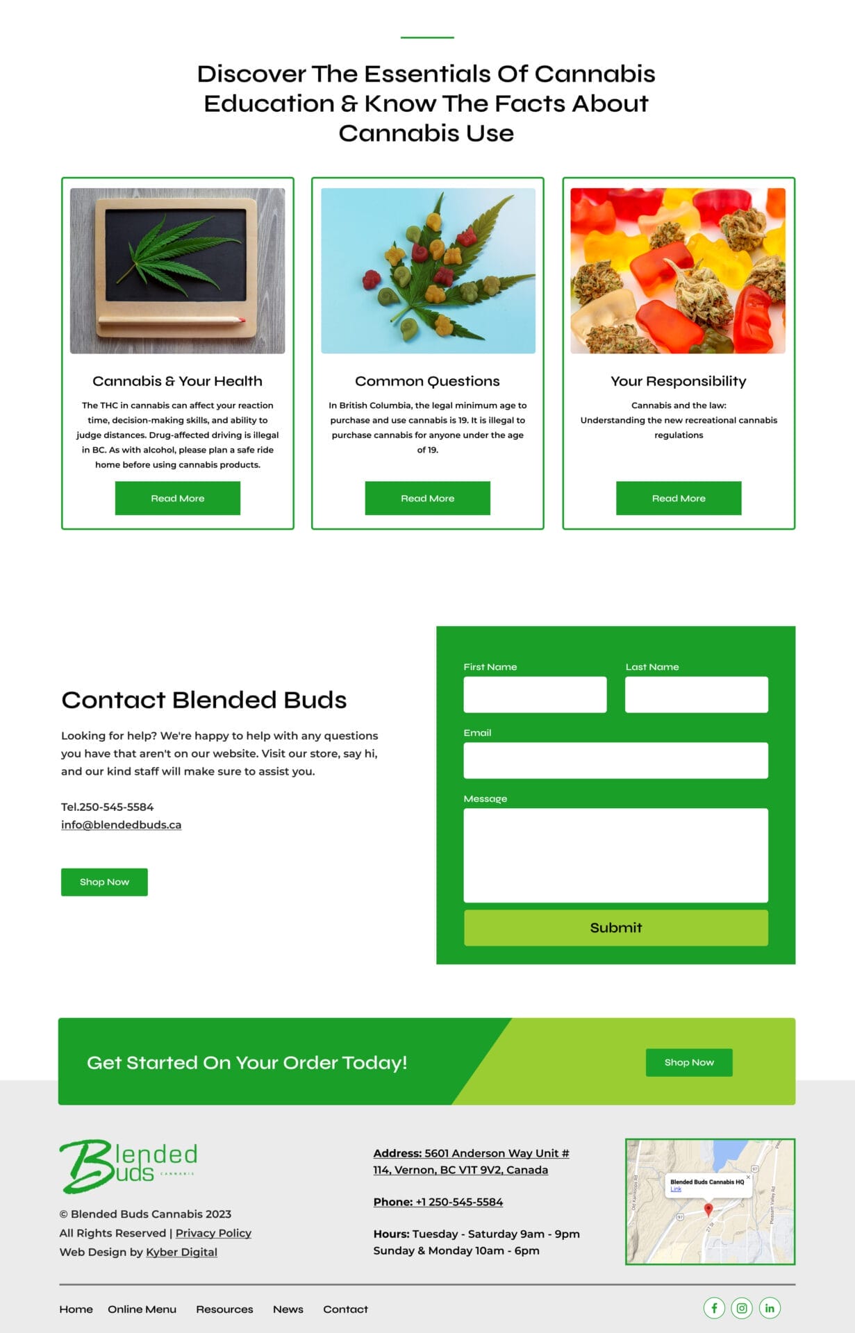 The homepage of a cannabis education website.