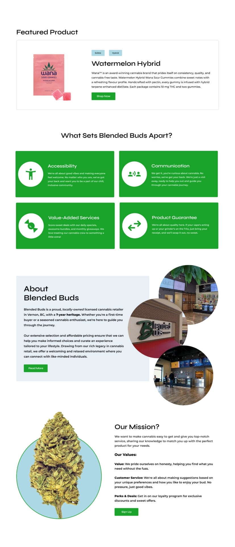 A website design for a marijuana dispensary.